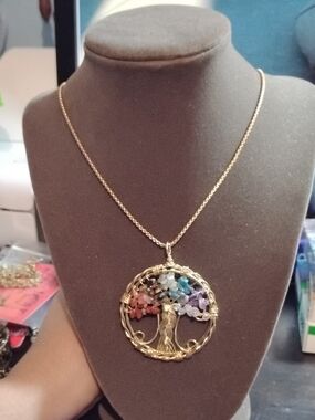 2" Goldtone Tree of Life Pendant, Effy Necklace 24", Multicolor Gem Accents Wire